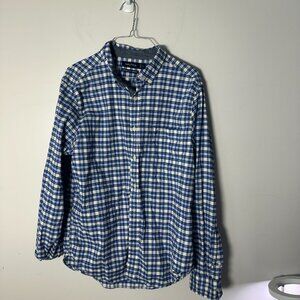 EUC Nautica Mens Button Down Shirt Blue Plaid Large L Classic Fit Stretch